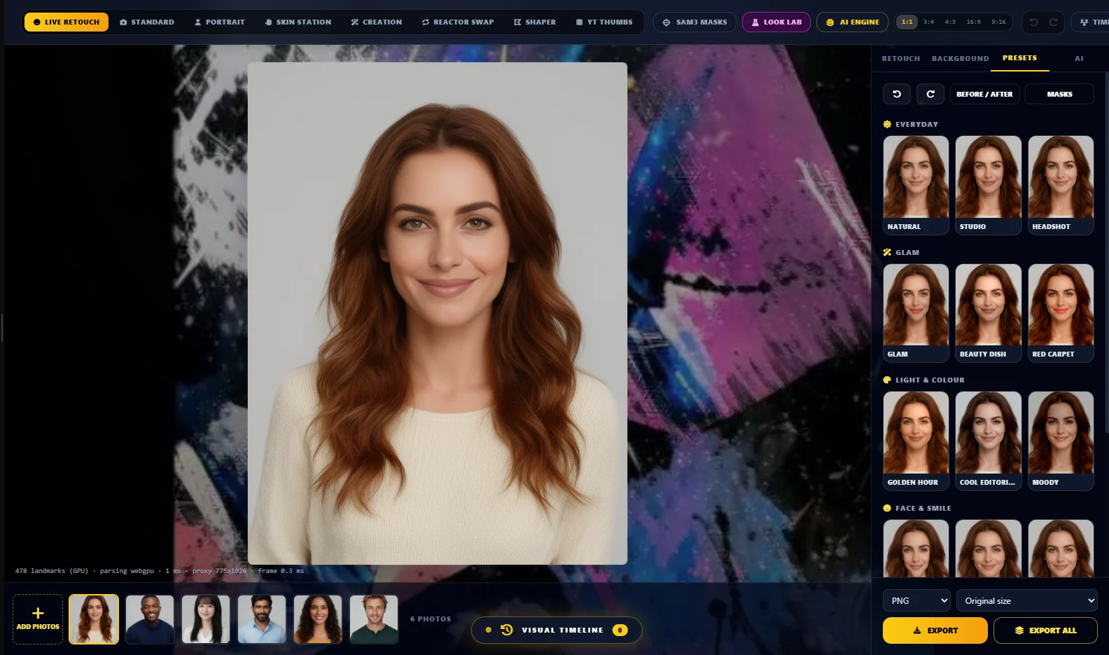 LoumiNova AI's Live Retouch workspace.